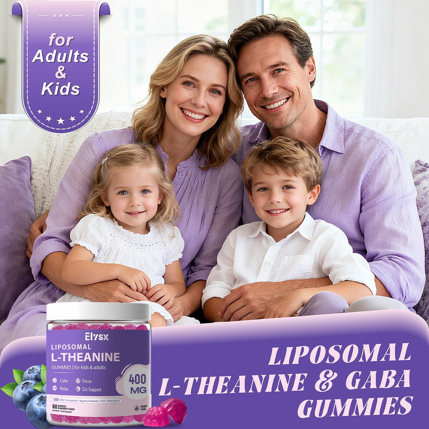 Elysx Liposomal L-Theanine Gummies for Kids & Adults, 60 Count