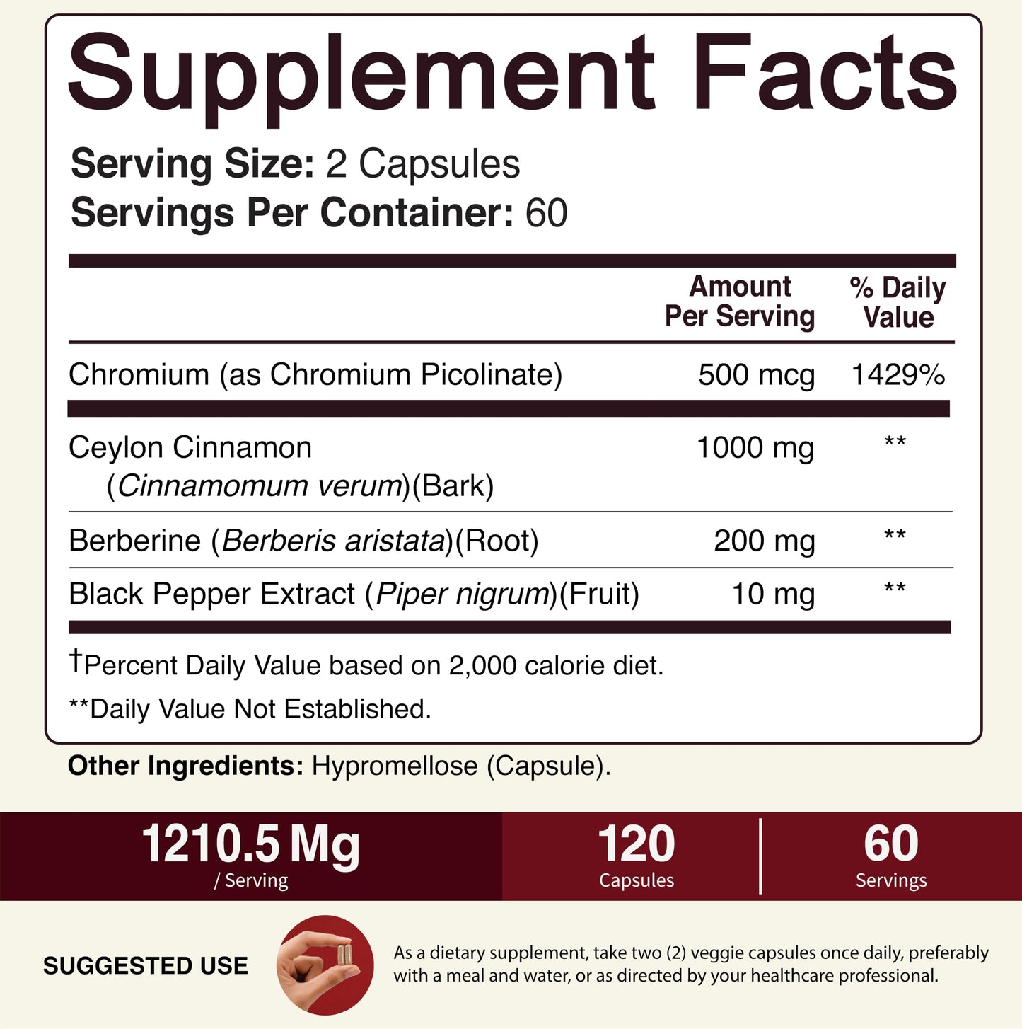 NutriFlair Ceylon Cinnamon Berberine Chromium 1200mg Capsule, 120 Capsules
