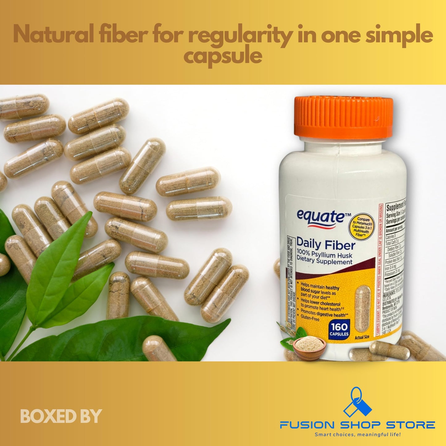 Fusion Shop Store Daily Fiber Psyllium Husk, 160 Capsules