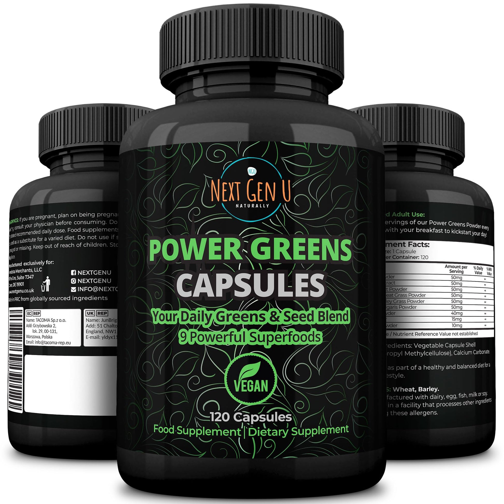 NGU Next Gen U Super Greens Immune System Support Capsules 120 Count