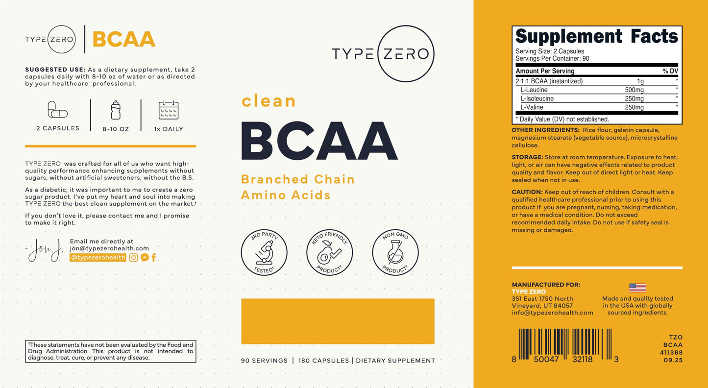 Type Zero BCAA 1000mg Capsule, 180 Count