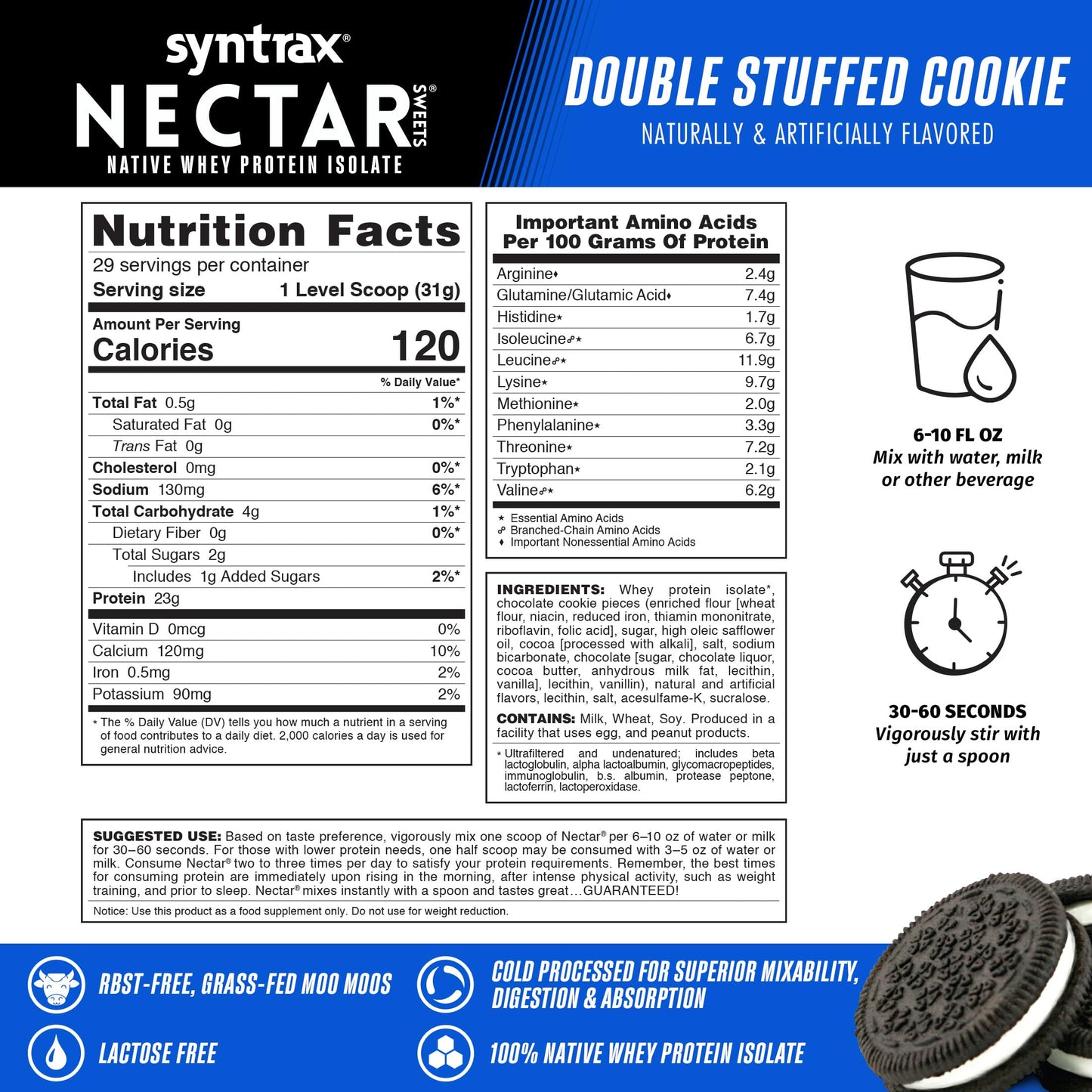 Syntrax Nectar Sweets Whey Protein Isolate Powder Double Stuffed Cookie, 32 Servings, 2 lb