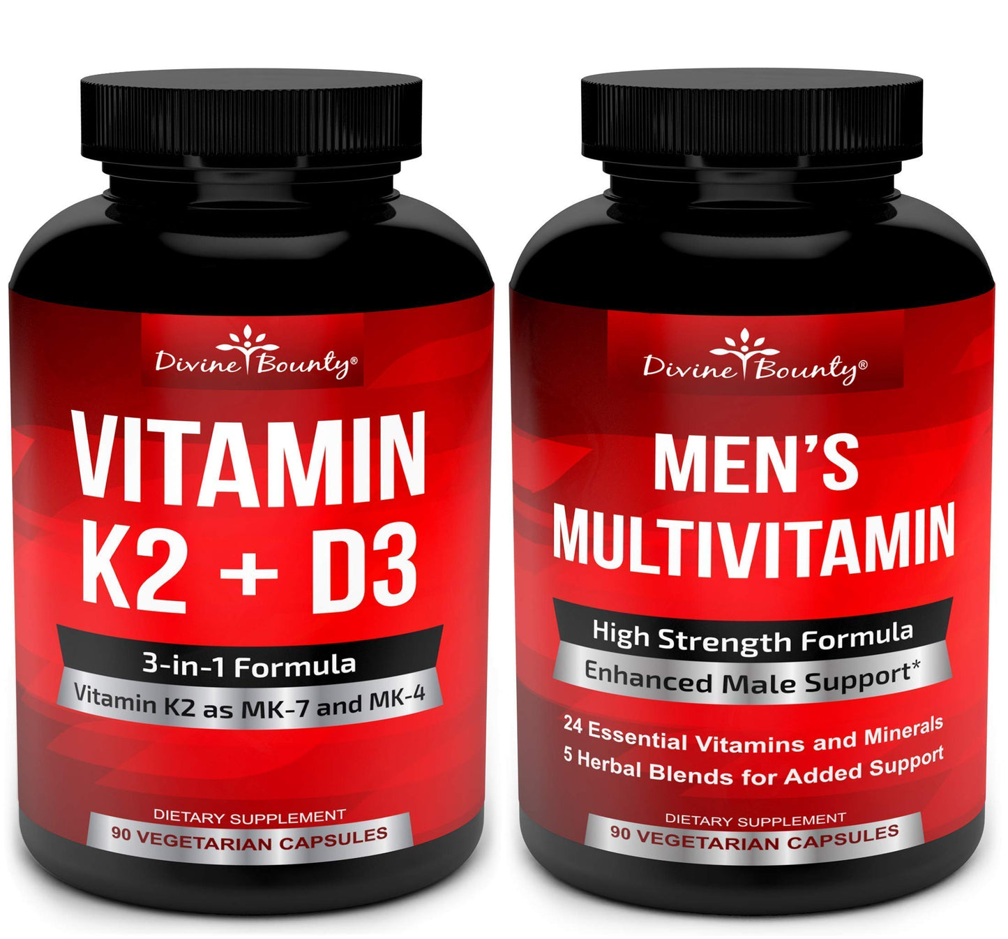 Divine Bounty Vitamin K2 with D3 & Men's Multivitamin Bundle 180 Tablets