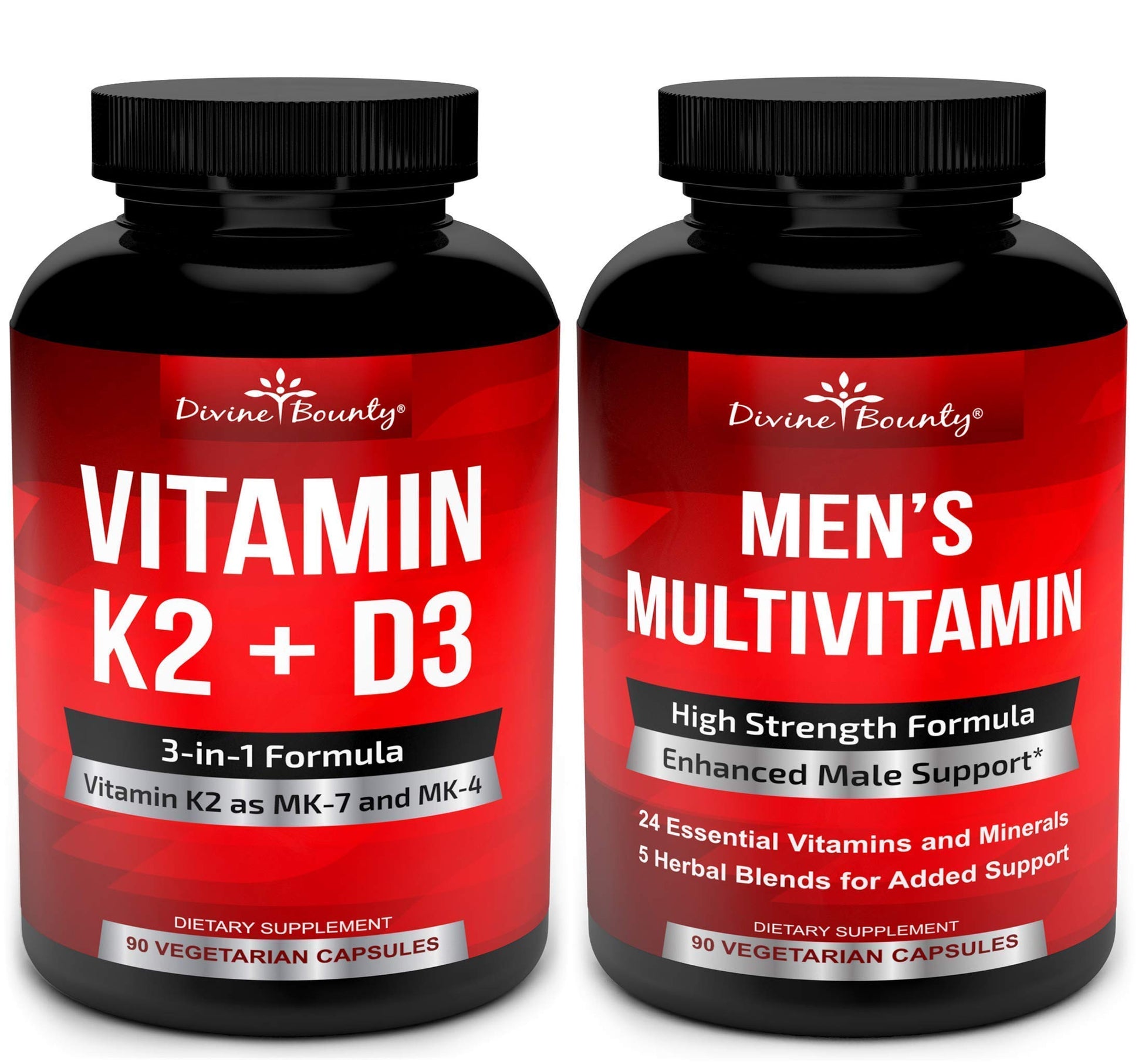 Divine Bounty Vitamin K2 with D3 & Men's Multivitamin Bundle 180 Tablets