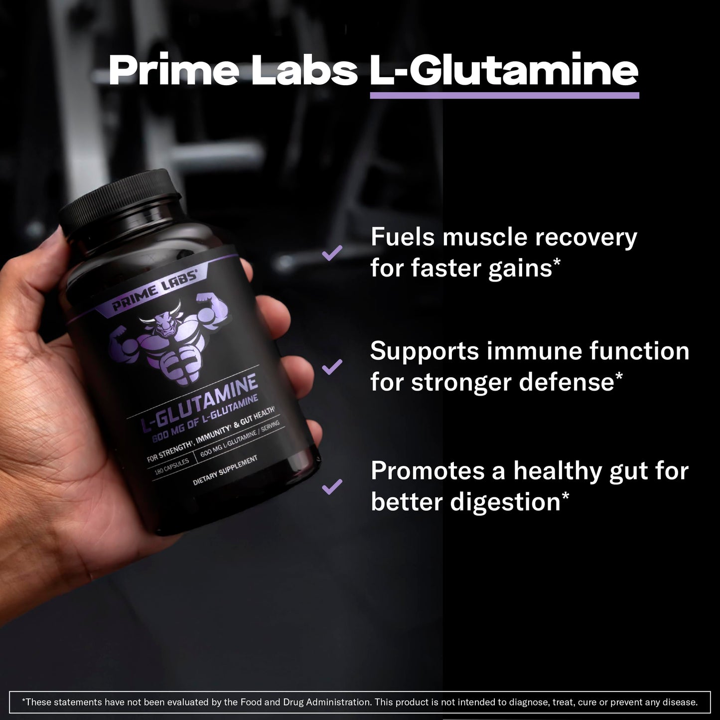 Prime Labs L-Glutamine Capsules 600 Mg, 180 Count