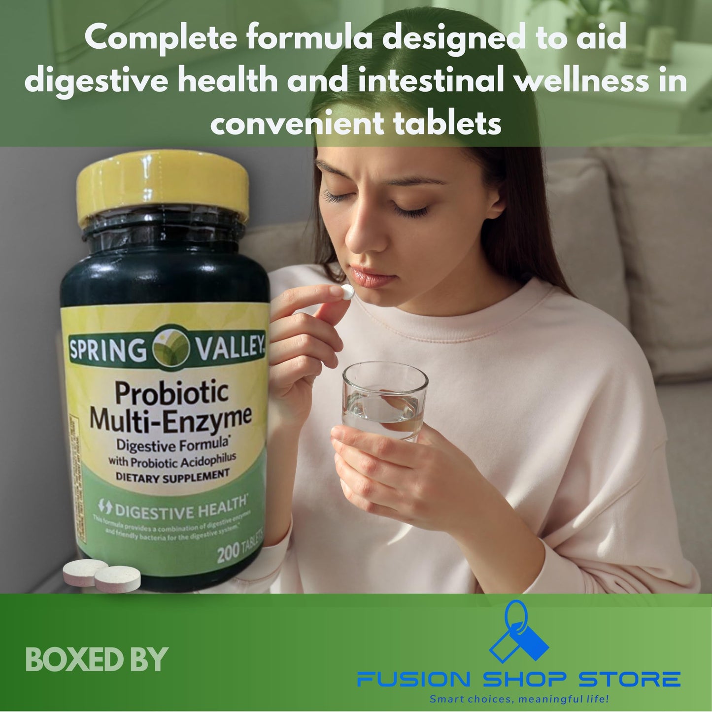FUSION SHOP STORE Probiotic Multi Enzymes Digestive Formula with Acidophilus for Gut Health Tablets, 200 Count