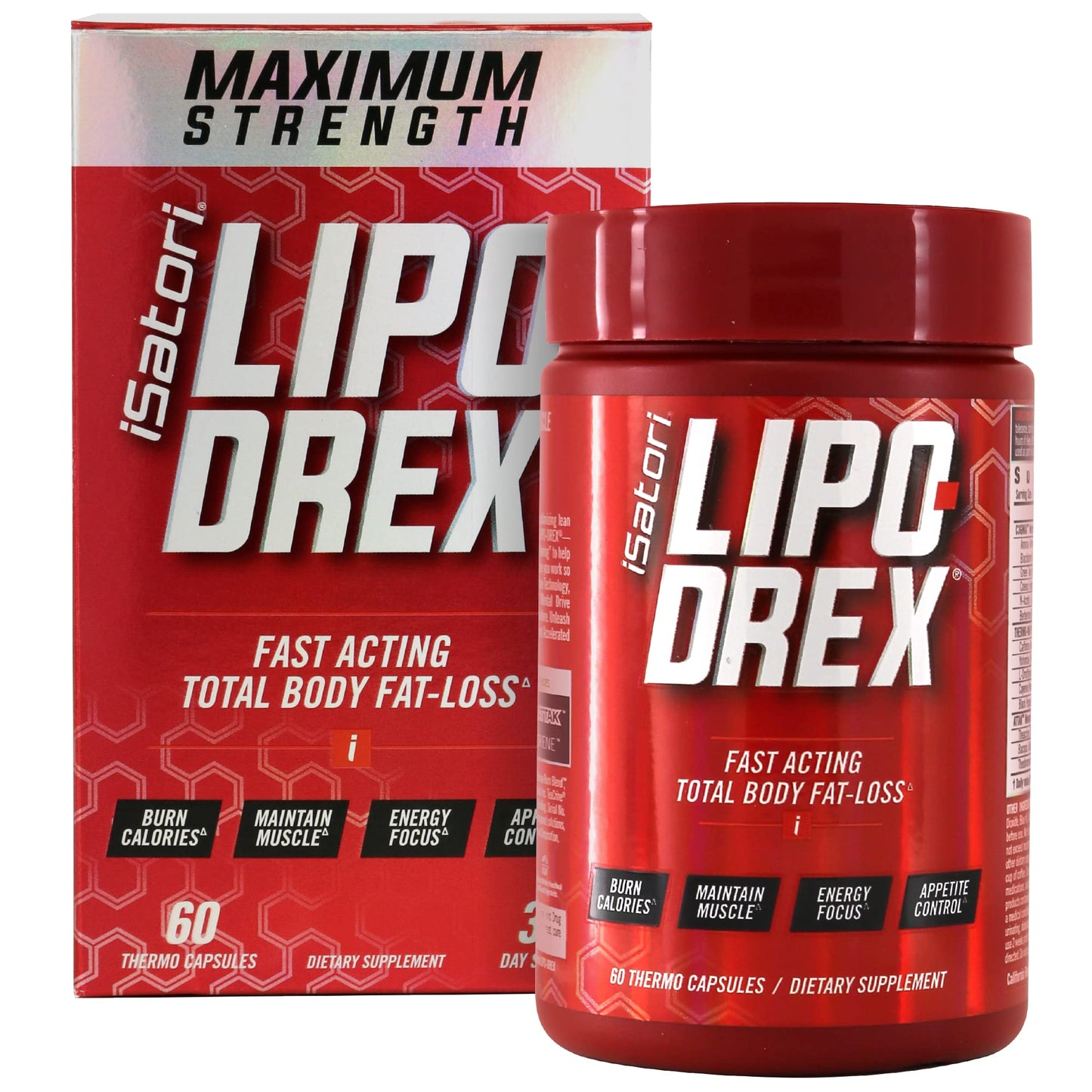 iSatori Lipo-Drex Fat Loss Thermogenic Formula - Focus Blend - Fast Acting Total Body Fat Burner Weight Loss Muscle Maintenance and Appetite Suppressant, 60 Capsules