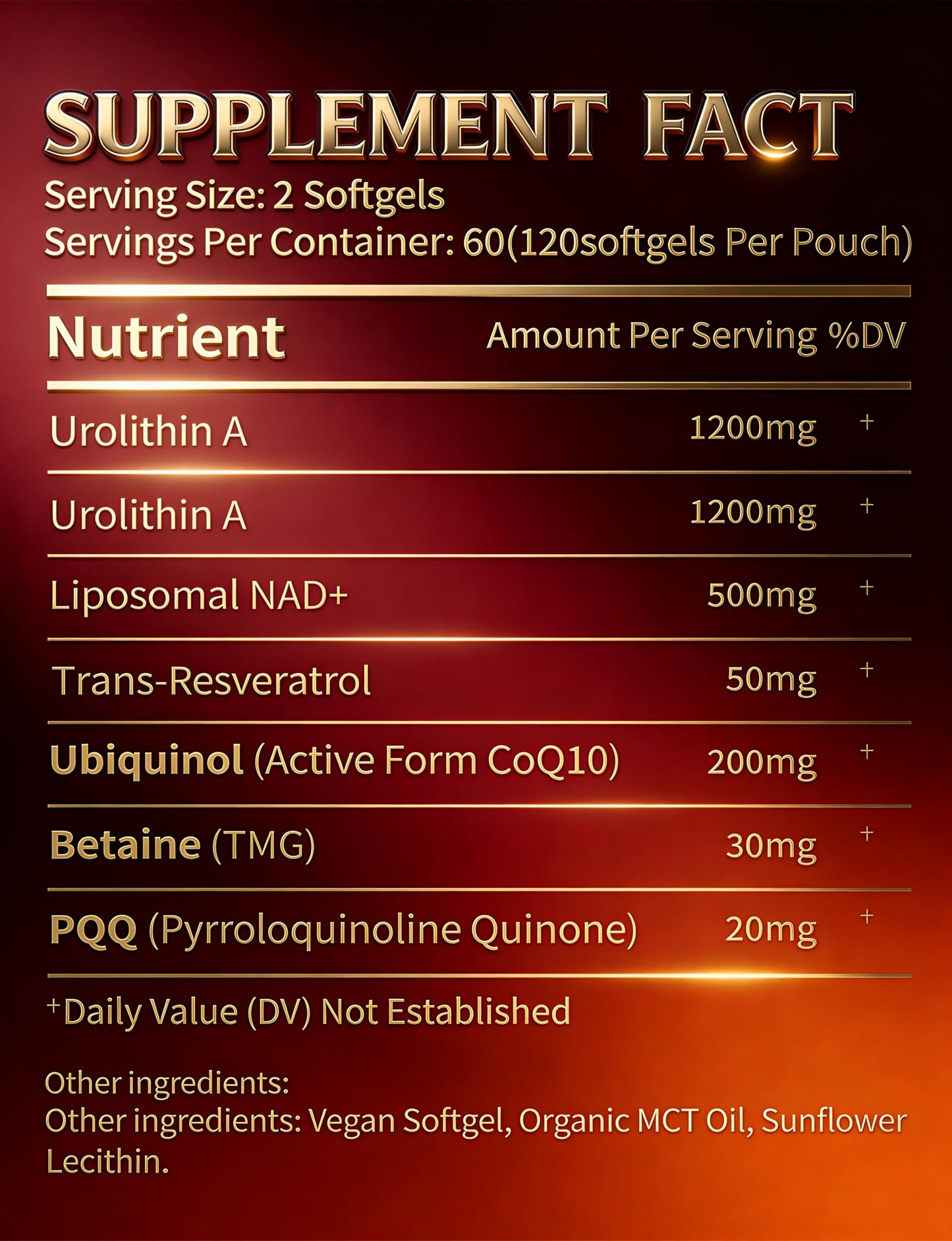 GulpGrove Urolithin A Premium 6-in-1 Mitochondrial Support Supplement 120 Softgels