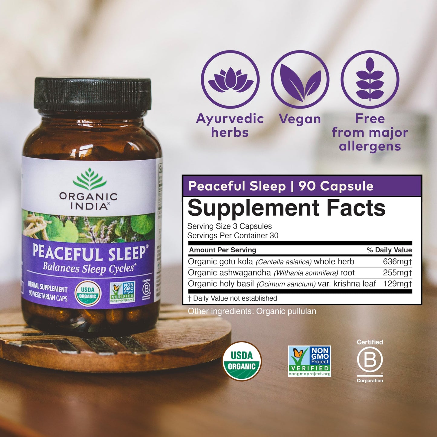 ORGANIC INDIA Peaceful Sleep Herbal Supplement 90 Capsules
