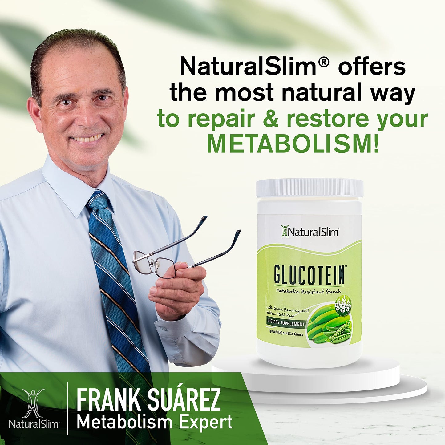NaturalSlim Glucotein Prebiotic Resistant Starch Supplement with Green Banana Flour & Pea Starch Blend Non-GMO, Gluten-Free Powder, 16 Servings
