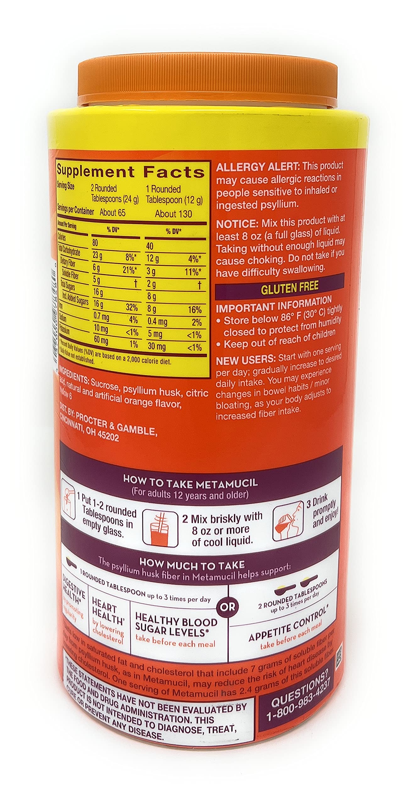 Metamucil Psyllium Fiber Supplement Powder, Orange, 55 oz
