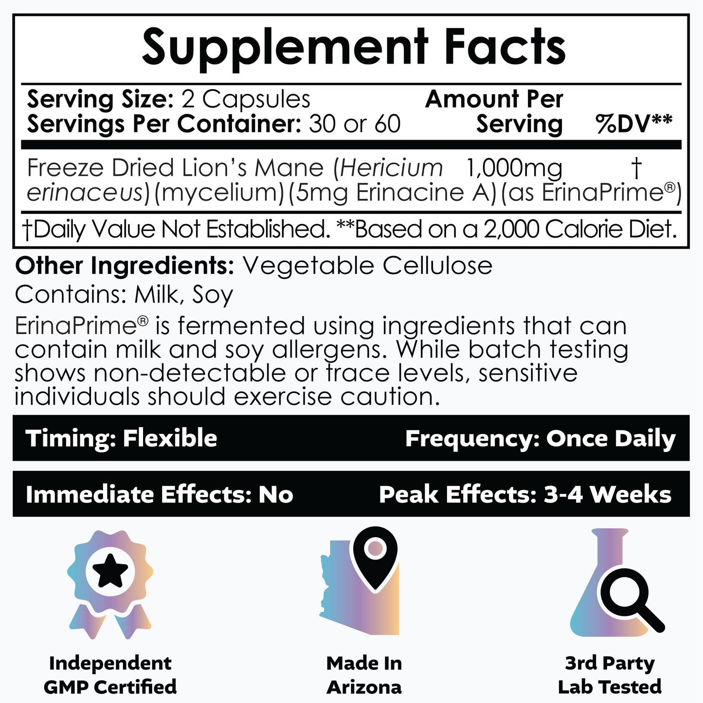 Nootropics Depot Erinamax Lion's Mane 500mg Capsules, 120 Count