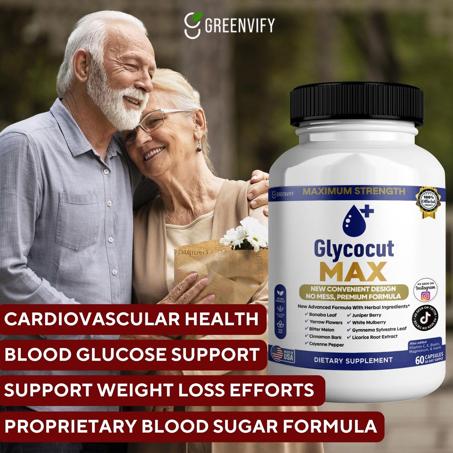 GREENVIFY Glycocut Max, Maximum Strength Veggie Capsules, 60 Capsules