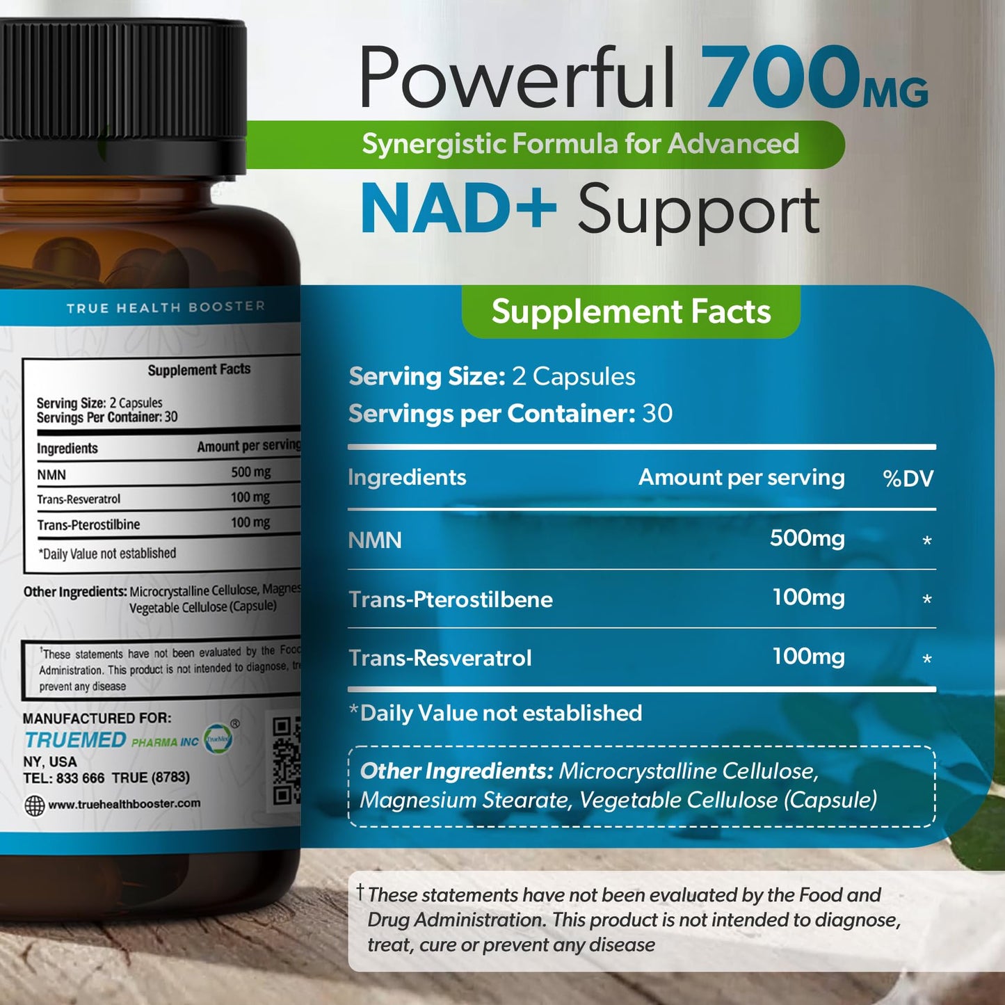 TRUEMED NMN Synergy+ 700mg Capsules 60 Count