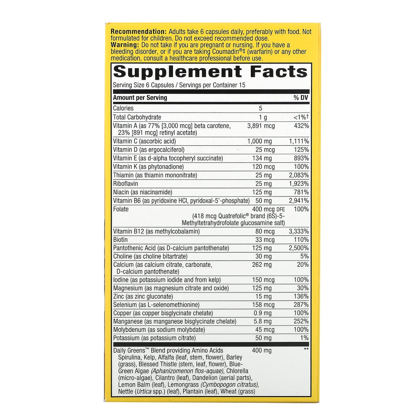 Nature's Way Alive! Max6 Daily Multi-Vitamin, Max Potency, 90 Veg Caps