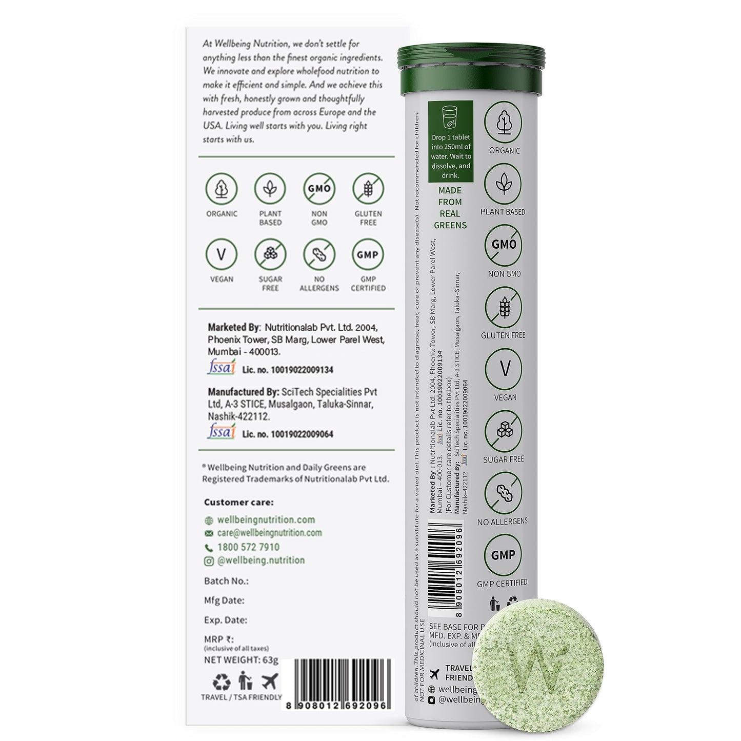 WELLBEING NUTRITION Daily Greens Wholefood Multivitamin with Vitamin C, Zinc, B6, B12 for Immunity and Detox, 39+ Organic Certified Plant Superfoods & Antioxidants, 30 Tablets