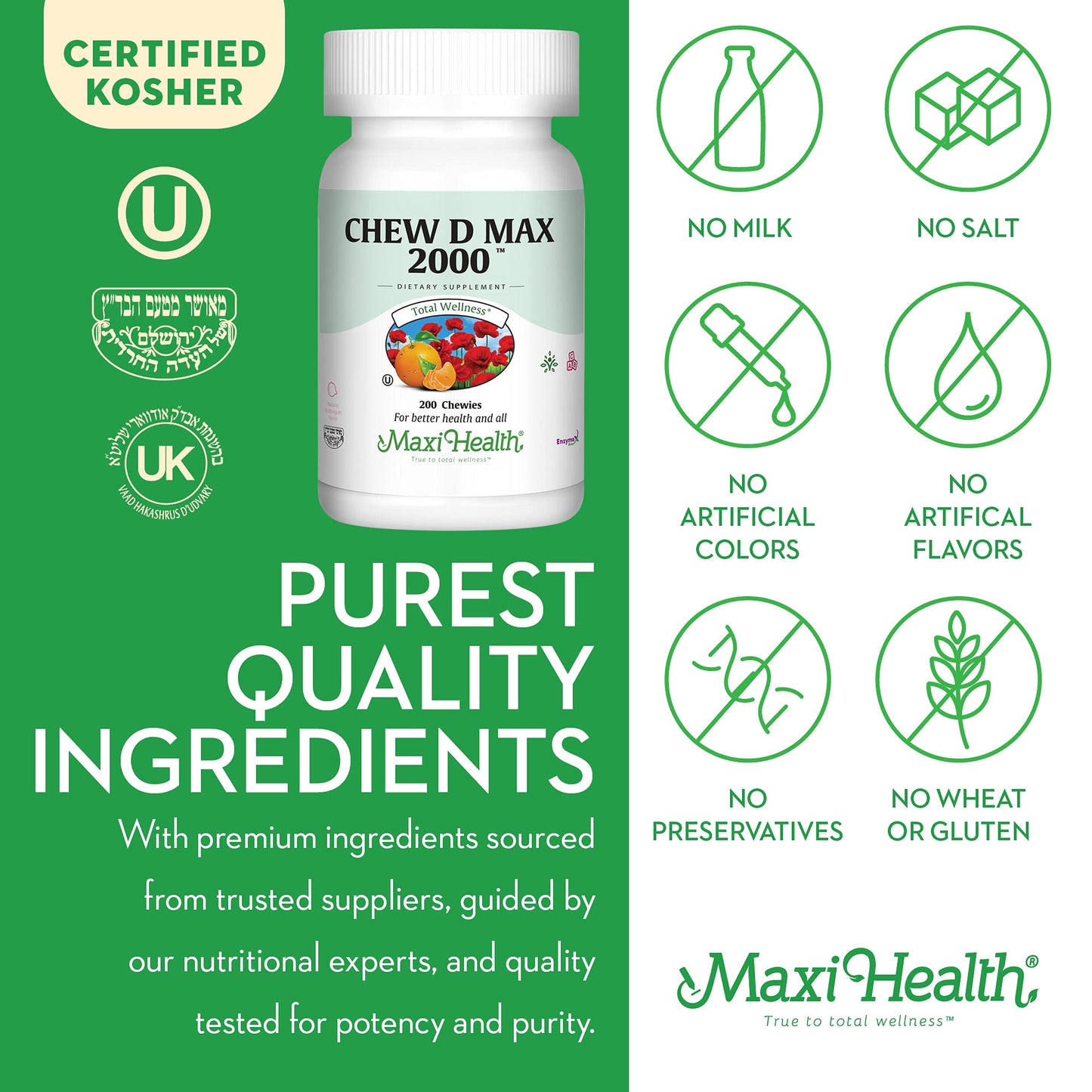 Maxi Health Vitamin D3 2000 IU Chewable Supplement, 200 Chews