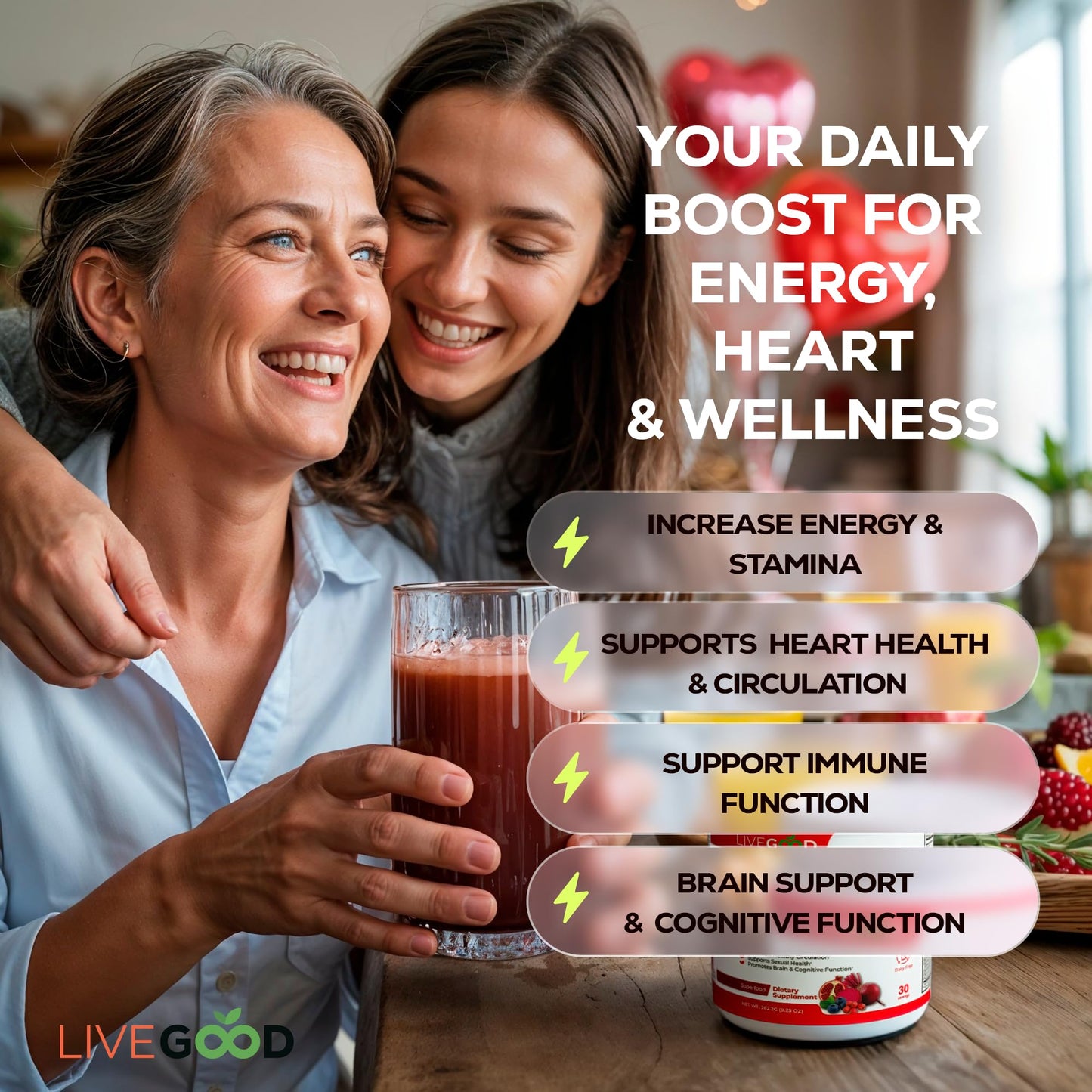 LIVEGOOD Super Reds Organic Superfood Powder 7.2 Ounce