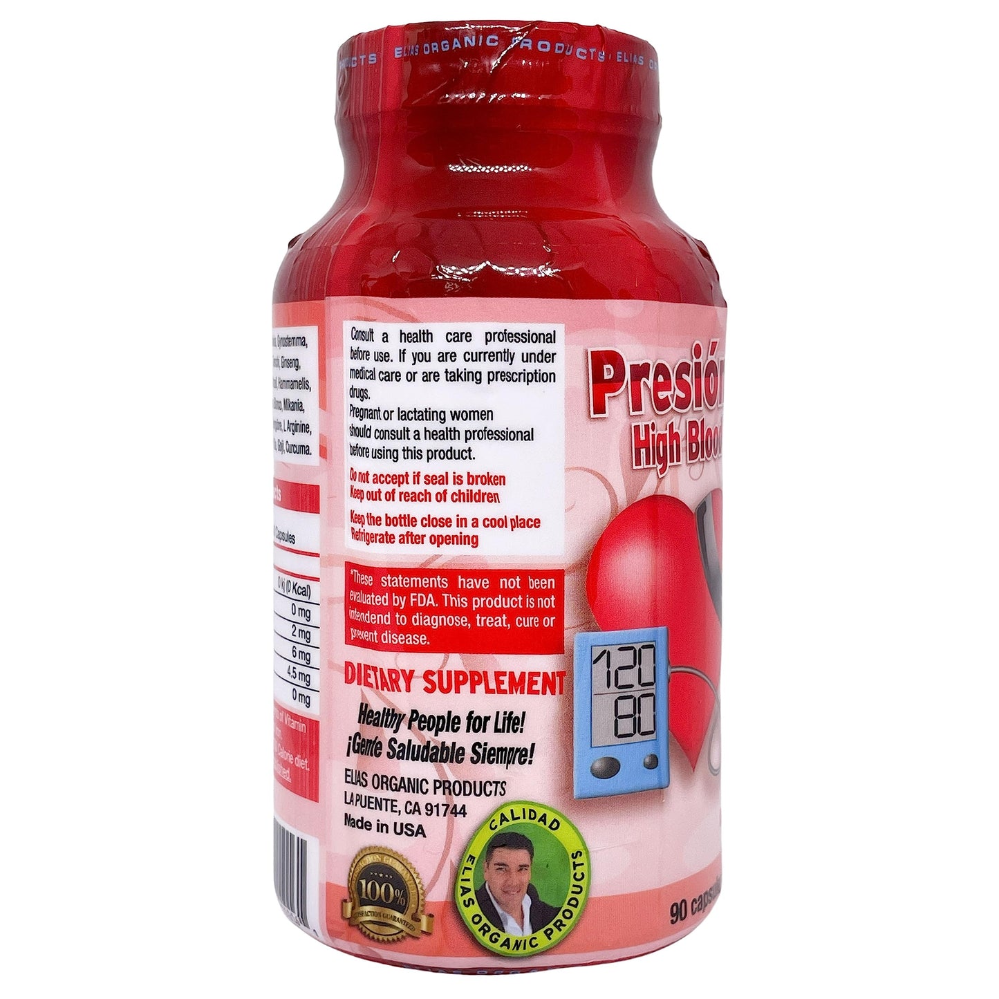 Elias Organic Products Presion Alta Chinese Salvia Gynostemma AJO Castno de Indias Capsule 90 Count