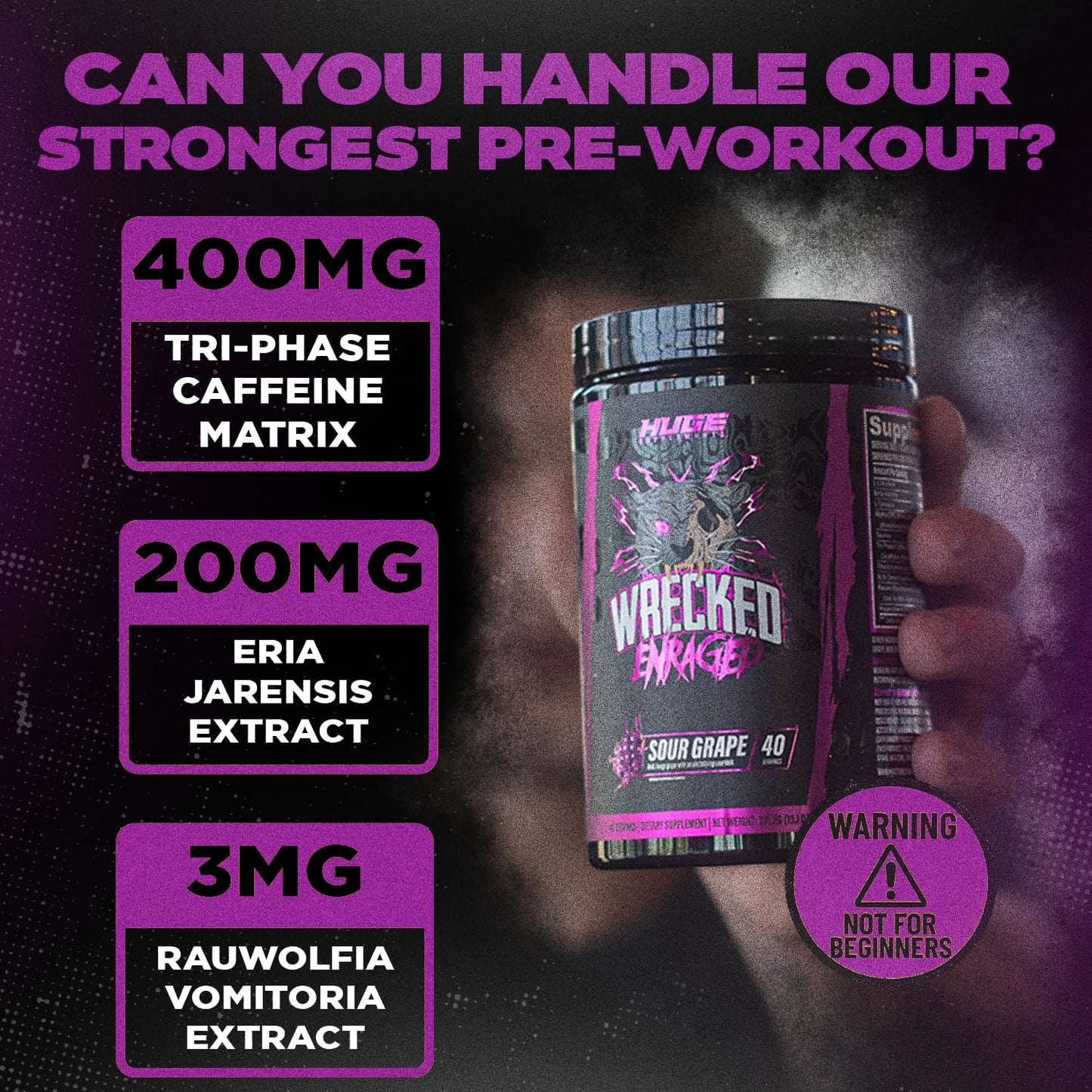 Huge Supplements Wrecked Enraged High Stim Pre Workout Powder 12 oz