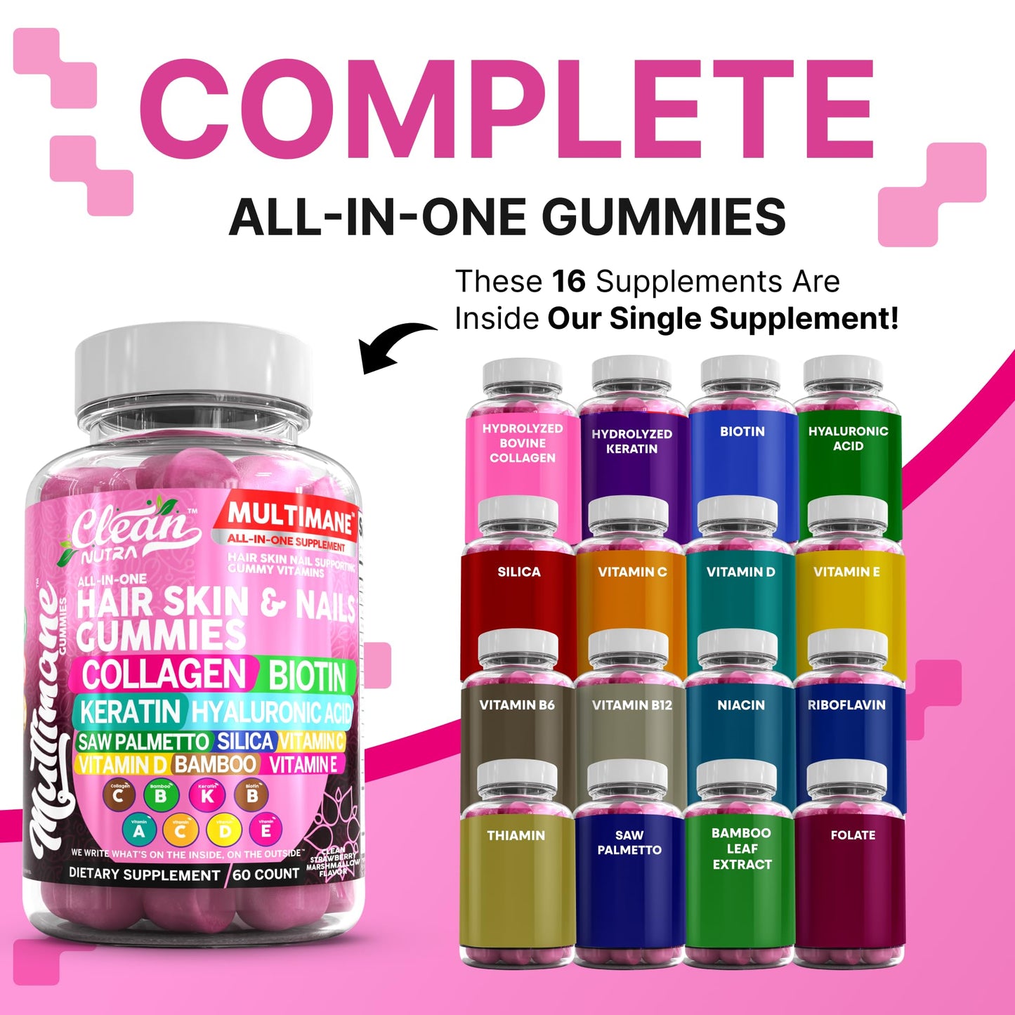 Clean Nutraceuticals Biotin Collagen Keratin 60 Gummies
