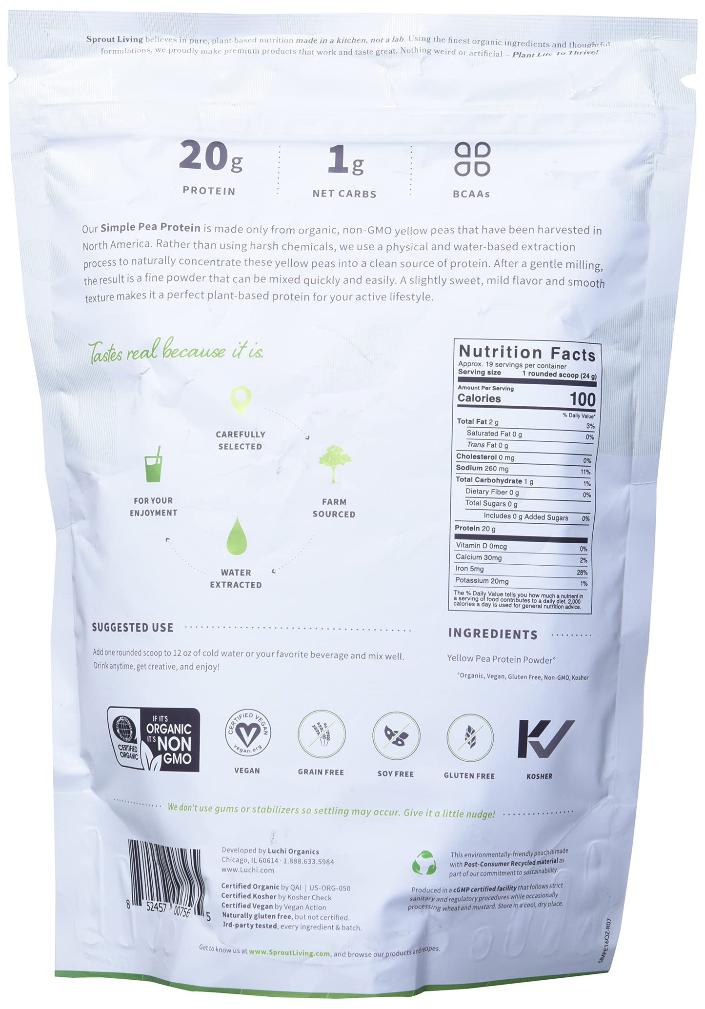 Sprout Living Organic Pea Protein Powder 16 oz