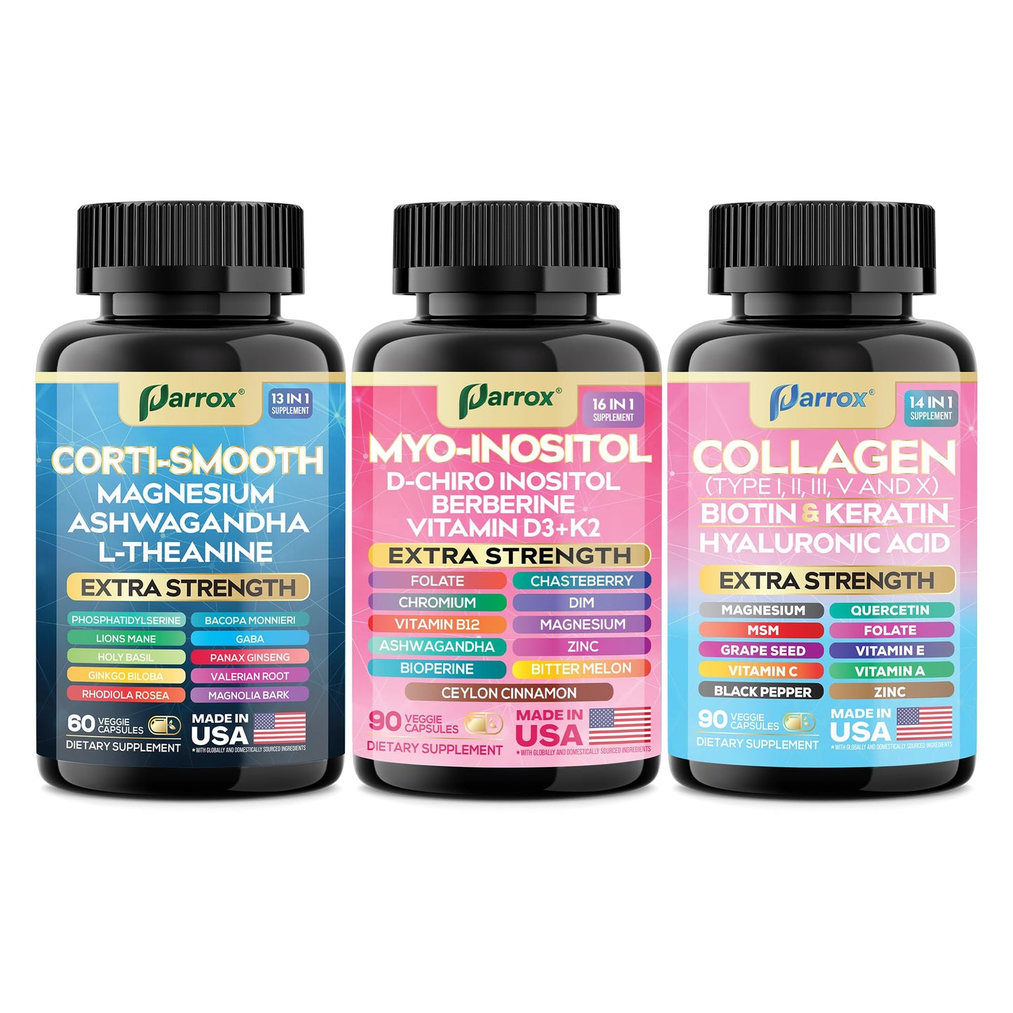 Parrox Collagen, Myo-Inositol & Cortisol Bundle, Berberine, She Shines Set Capsules 240