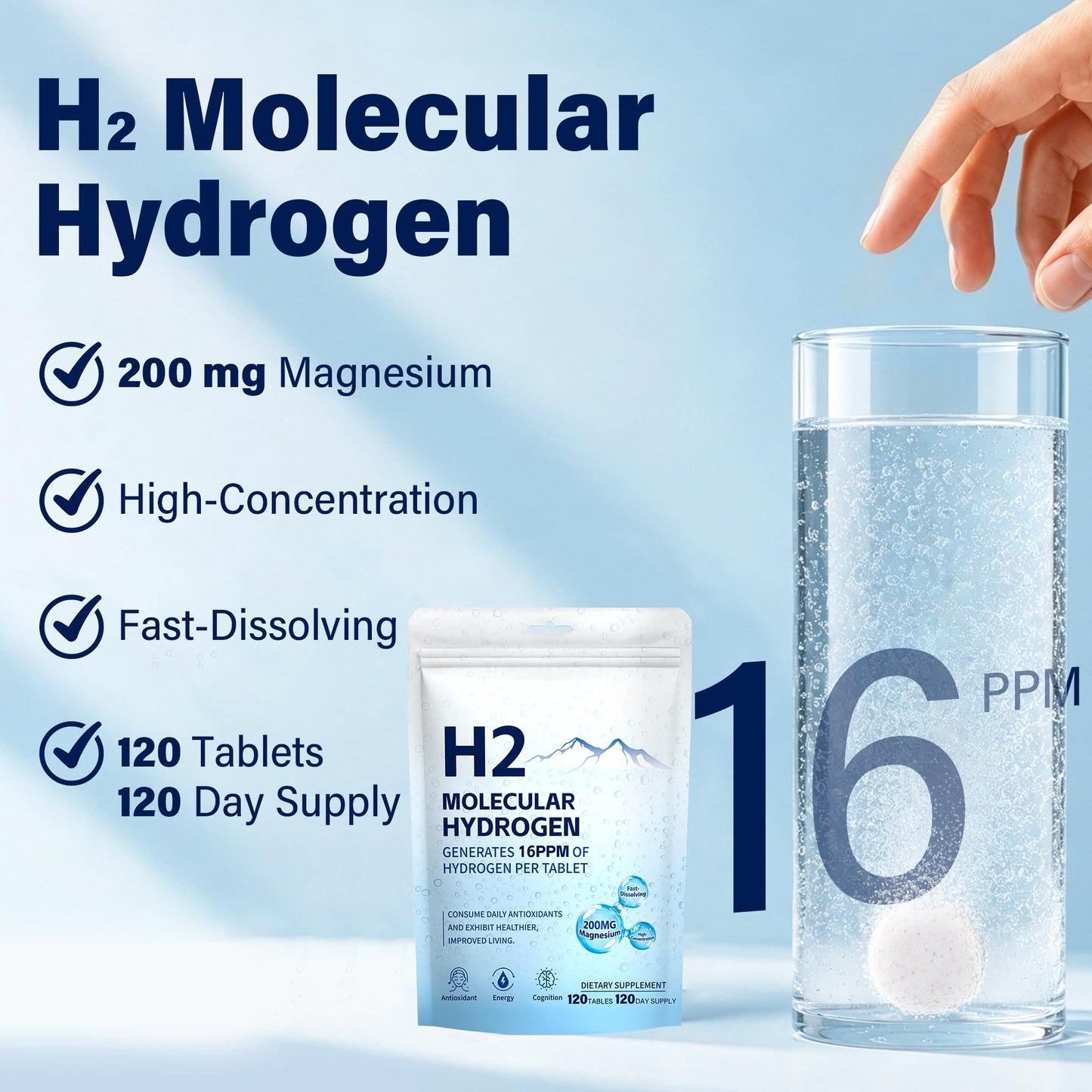 Hekeauo Hydrogen Water Tablets, 16PPM, 120 Tablets