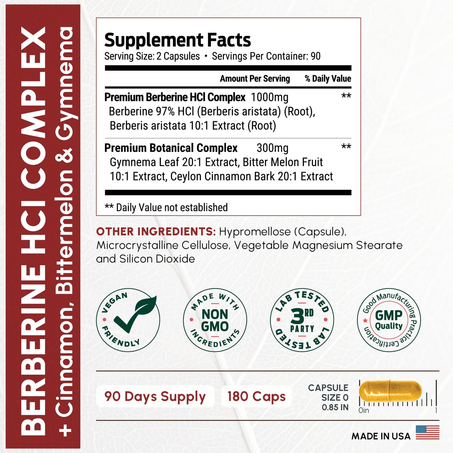 ForestLeaf Berberine Supplement 1300mg per Serving Ultra High Potency Berberine HCl with Ceylon Cinnamon, Bitter Melon & Gymnema GLP-1 Weight Management Support, 180 Capsules