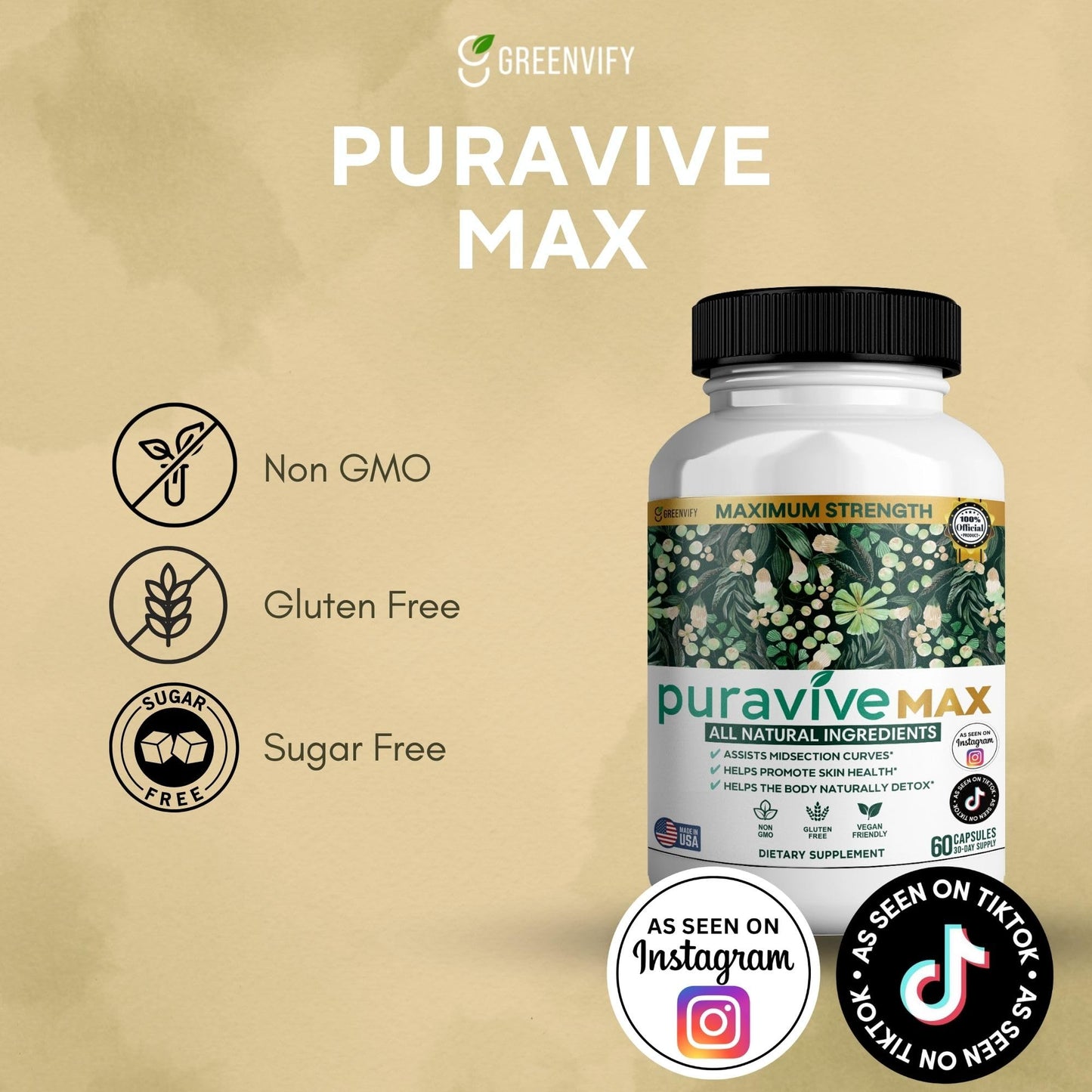 GREENVIFY Puravive MAX Natural Dietary Supplement 60 Capsules