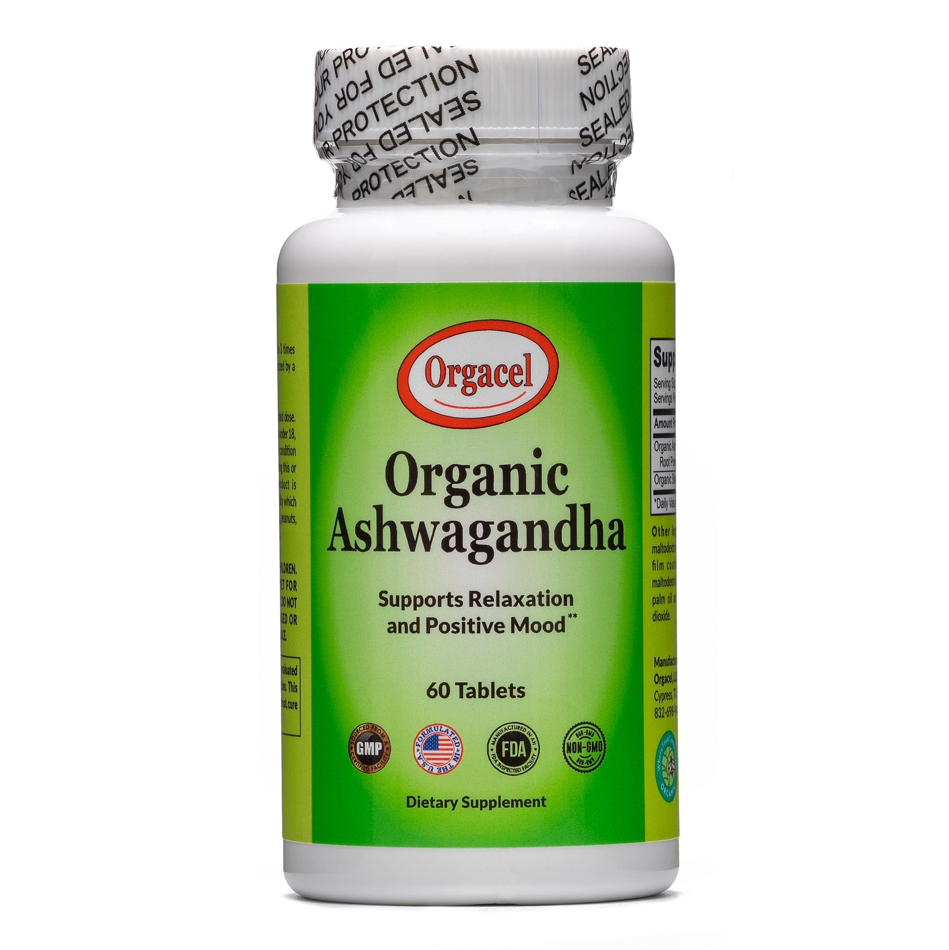 Orgacel Organic Ashwagandha 675 mg Tablet, 60 Vegan, Non-GMO Tablets
