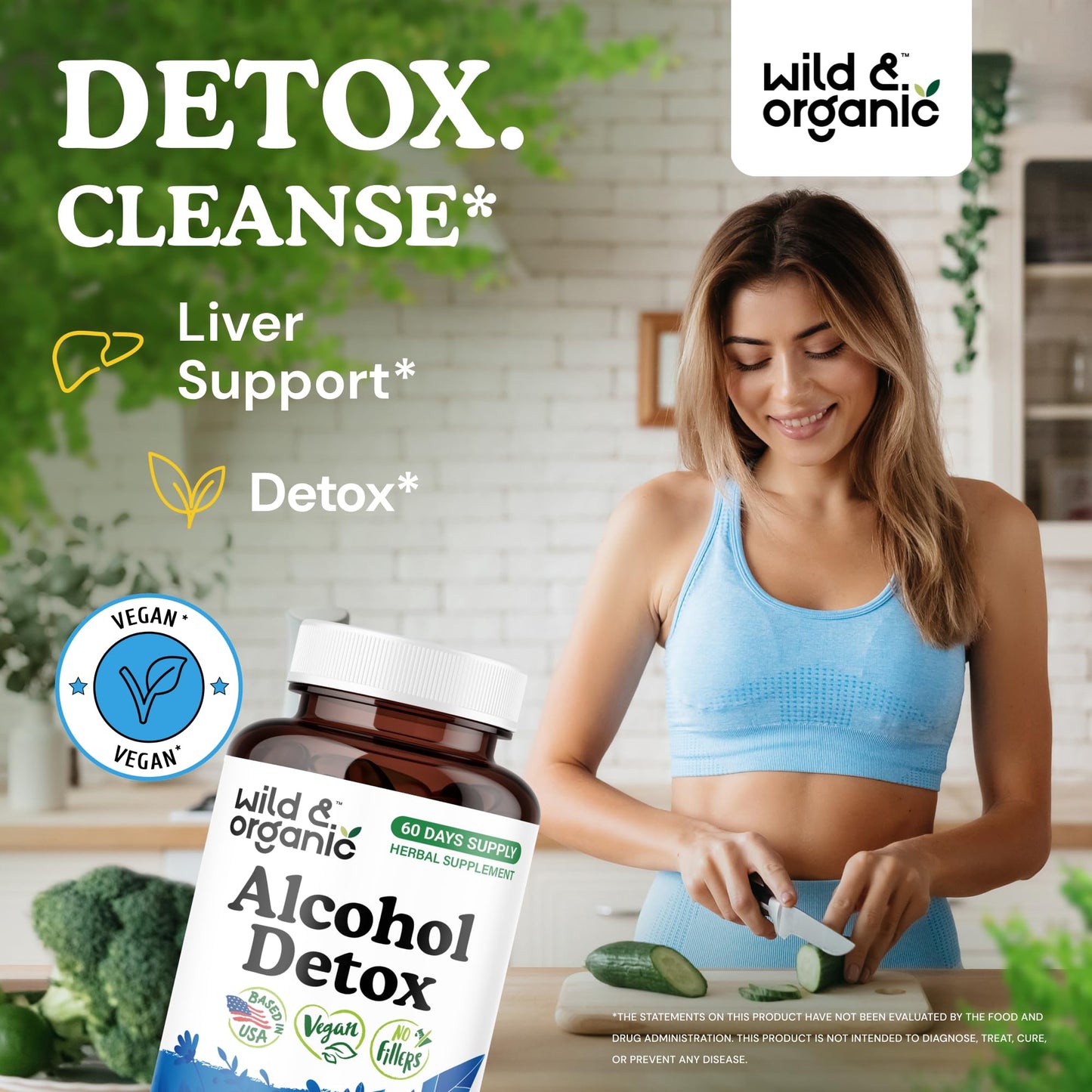 Wild & Organic Alcohol Detox Capsules - Liver & Kidney Support 120 Capsules