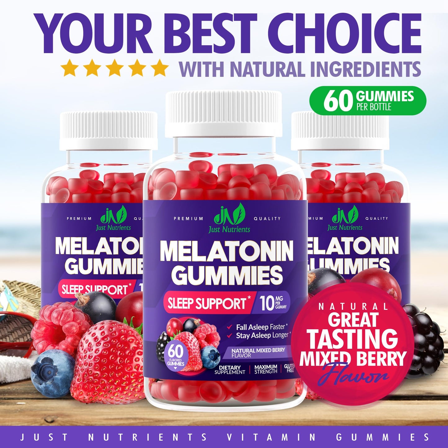 Just Nutrients Melatonin 10mg Gummies, 60 Count