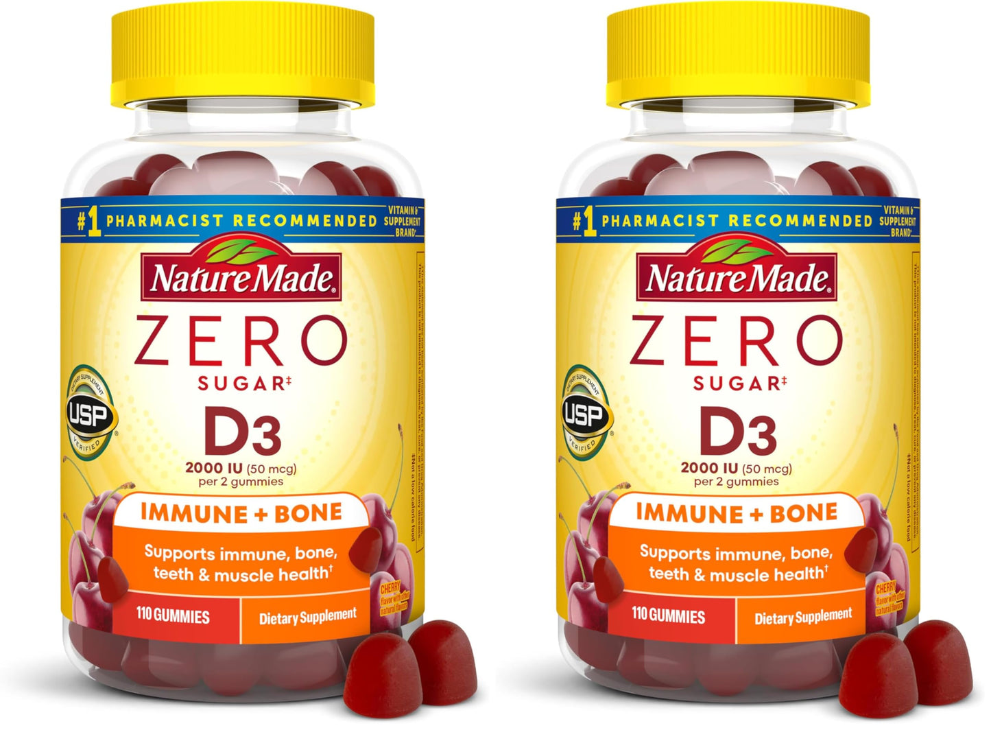 Nature Made Zero Sugar Vitamin D3 Gummies 2000 IU (50 mcg) Per Serving, Bone & Immune Support, Aspartame Free, 220 Gummies