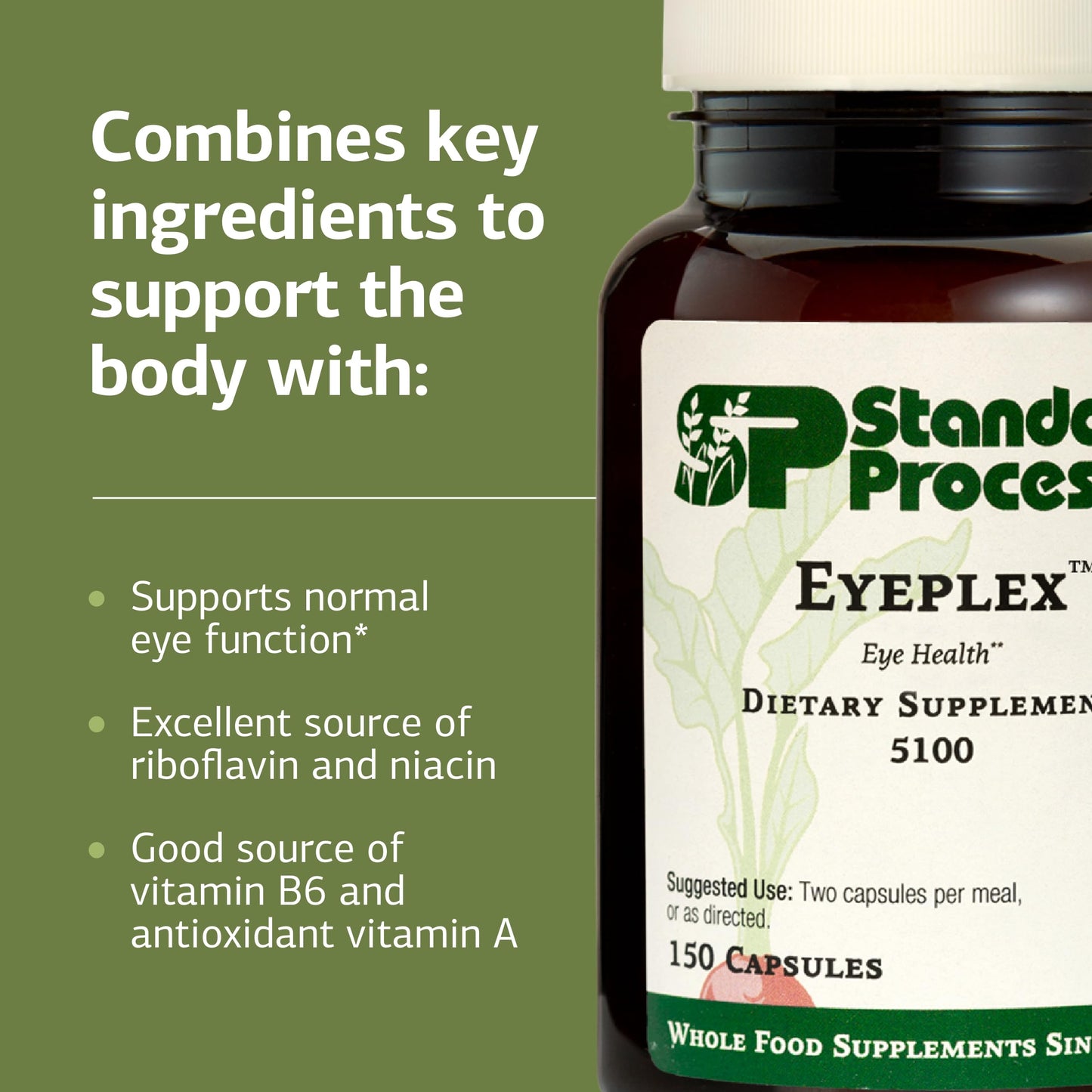 Standard Process Inc. Iplex - Whole Food Vascular Supplement, Eye Health and Eye Support with Shiitake Mushroom, Phosphoric Acid, Rice Bran, Organic Carrot, Arrowroot Flour, Alfalfa, 150 Capsules