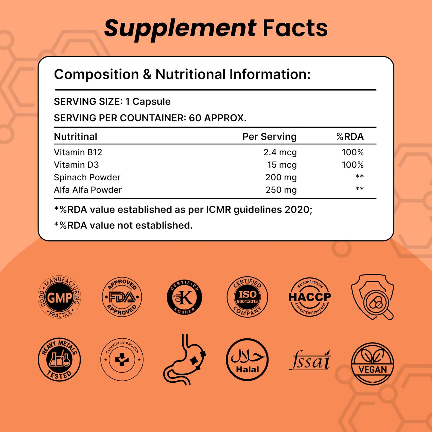 ORIBITE Vitamin B12 + D3 Supplement Capsule, 60 Count