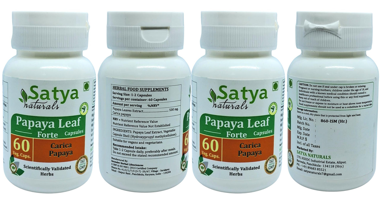 Satya Naturals Papaya Leaf Forte Capsules 500 mg, 240 Count