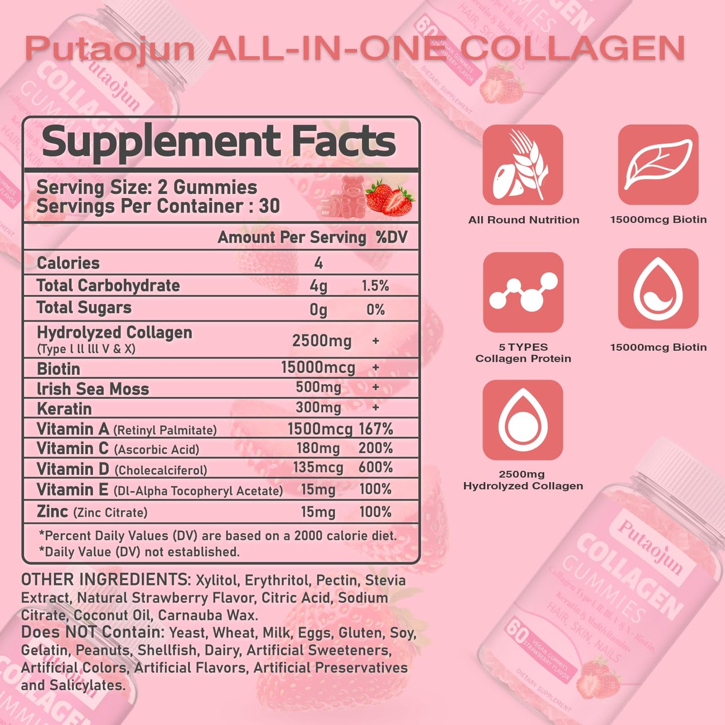 Putaojun Collagen Gummies 60 Count
