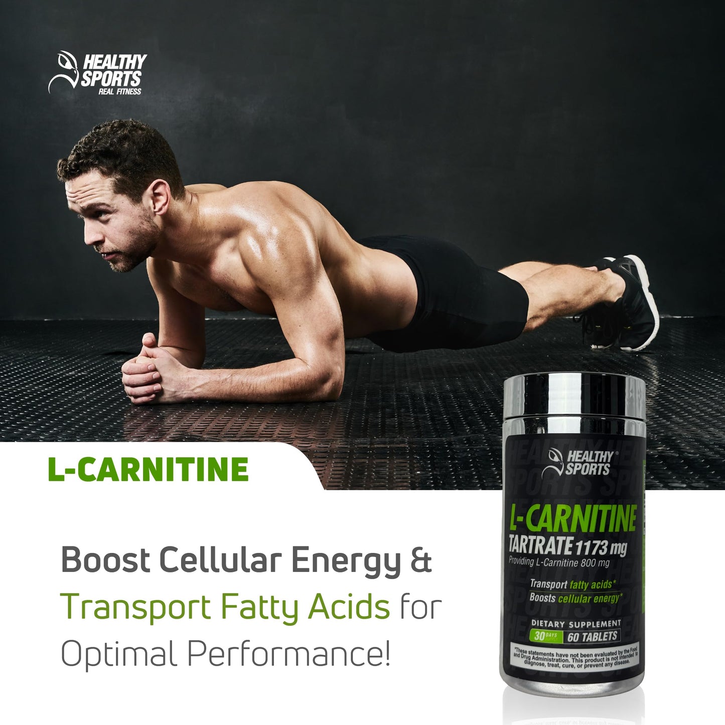 Healthy Sports L-Carnitine Tartrate 1173 mg Tablet, 60 Count