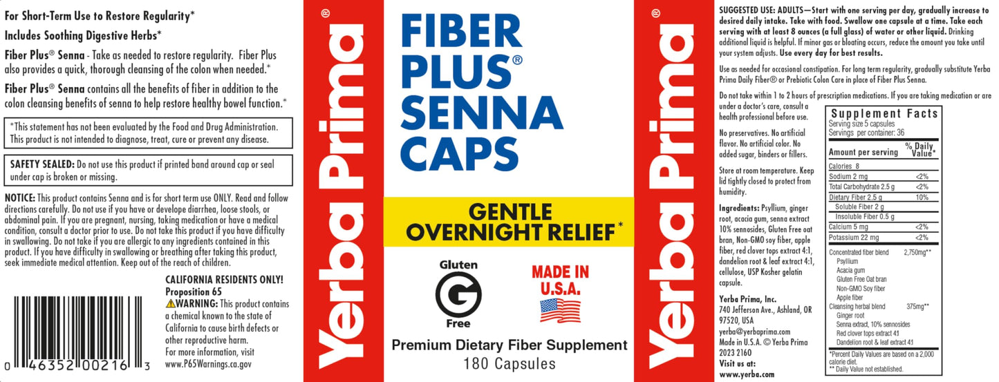 Yerba Prima Fiber Plus Senna Capsules, 540 Capsules