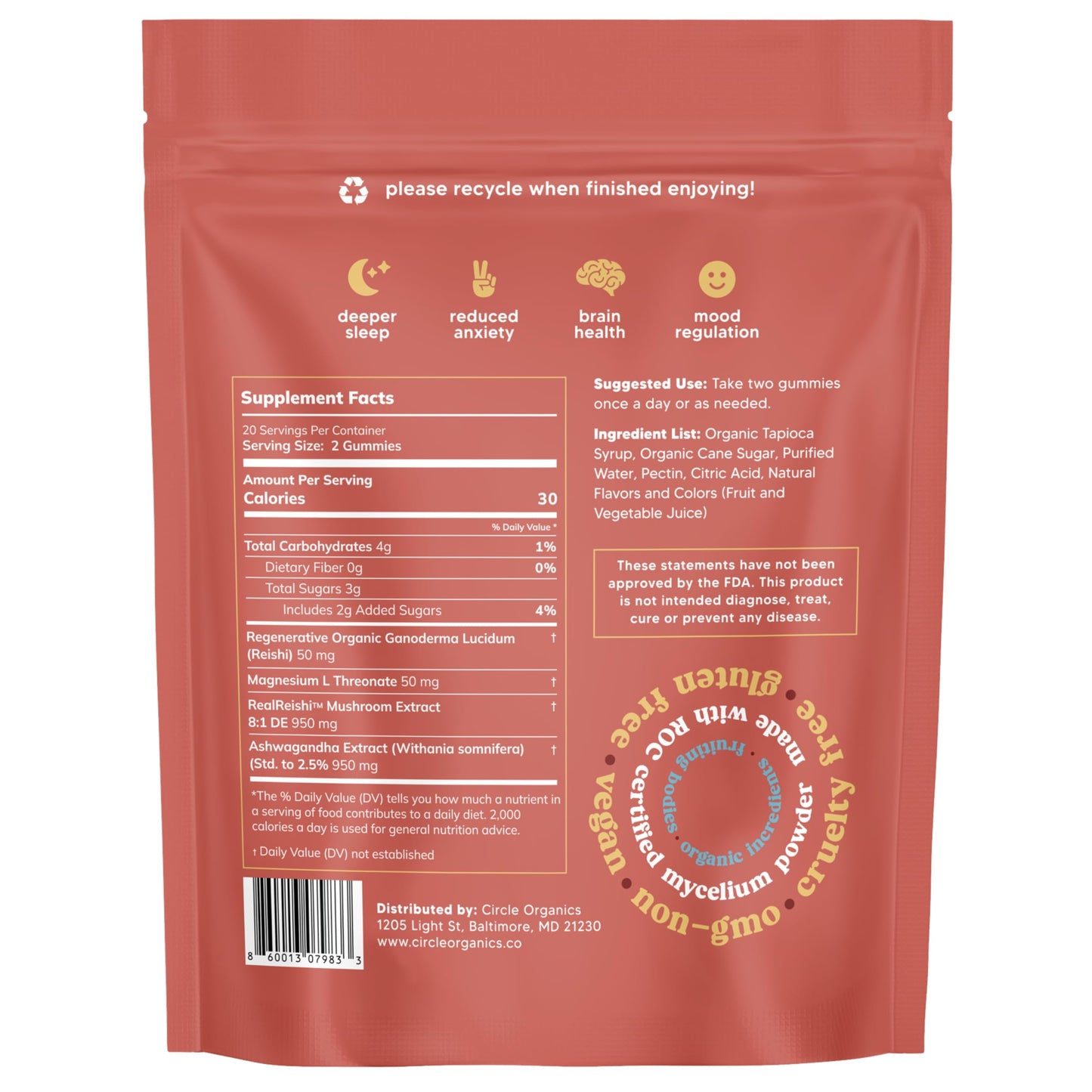 Circle Organics Relax Mushroom Gummies, 40 Count