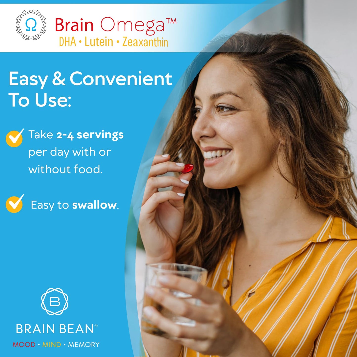 Brain Bean Brain Omega with Lutein and Zeaxanthin Softgels, 180 Count