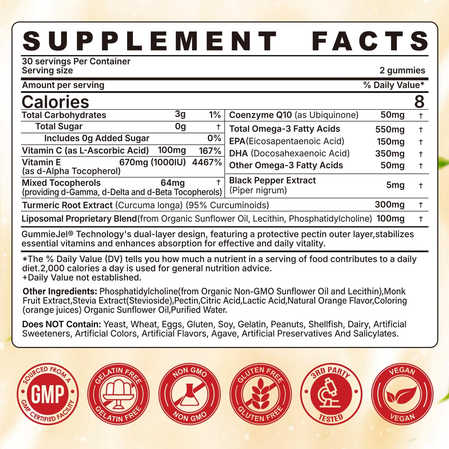 Nextdia Liposomal Vitamin E Gummies 1000IU, Natural Form of Vitamin E Mixed Tocopherol, 60 Gummies
