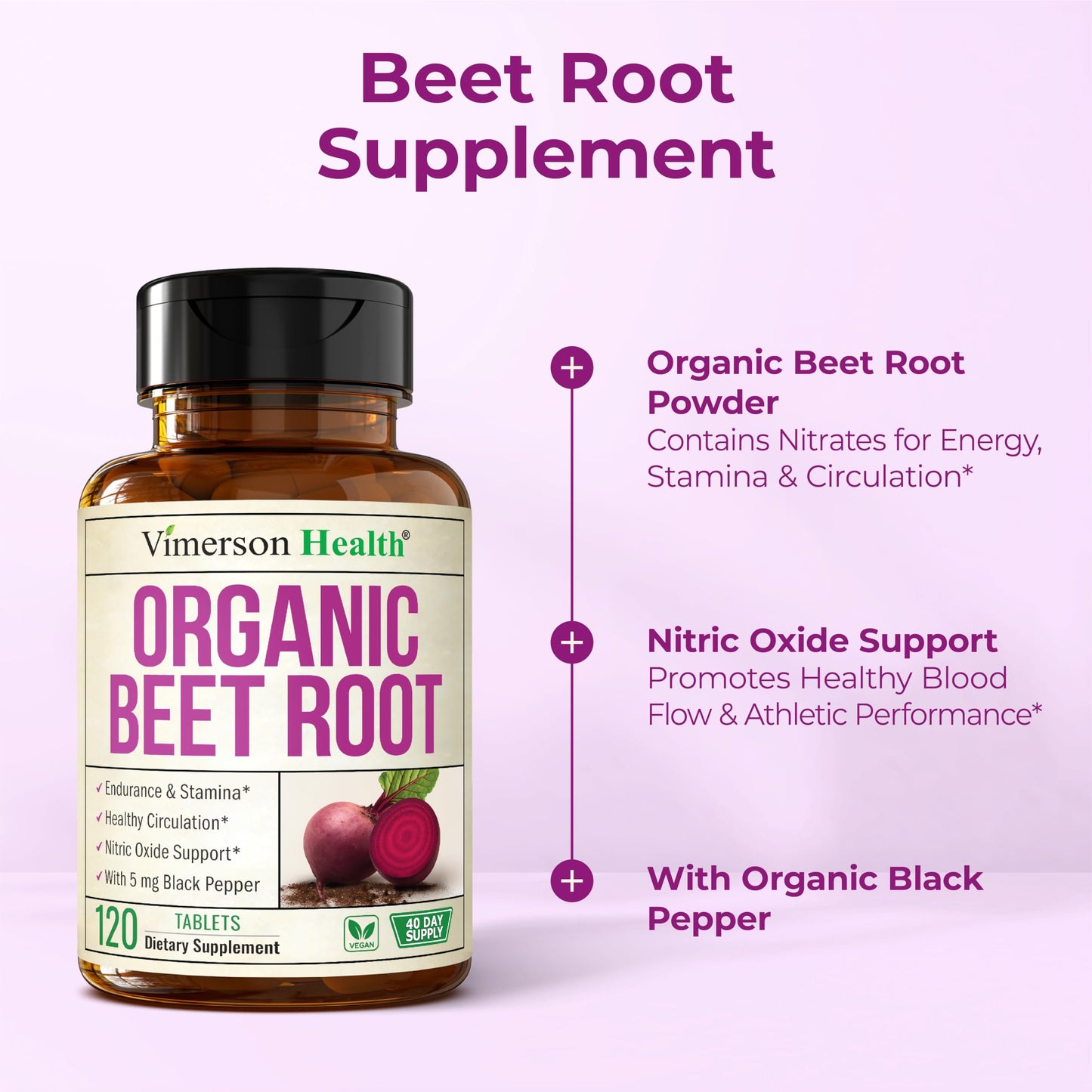 Vimerson Health Organic Beetroot Supplement, 120 Tablets