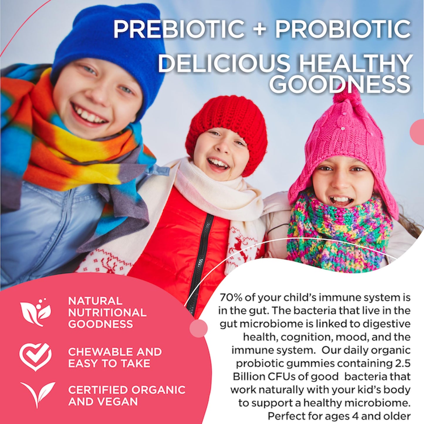 RUWAA NUTRITION Daily Probiotics for Digestive Health Organic Probiotic Gummies for Kids, Vegan, 30 Count