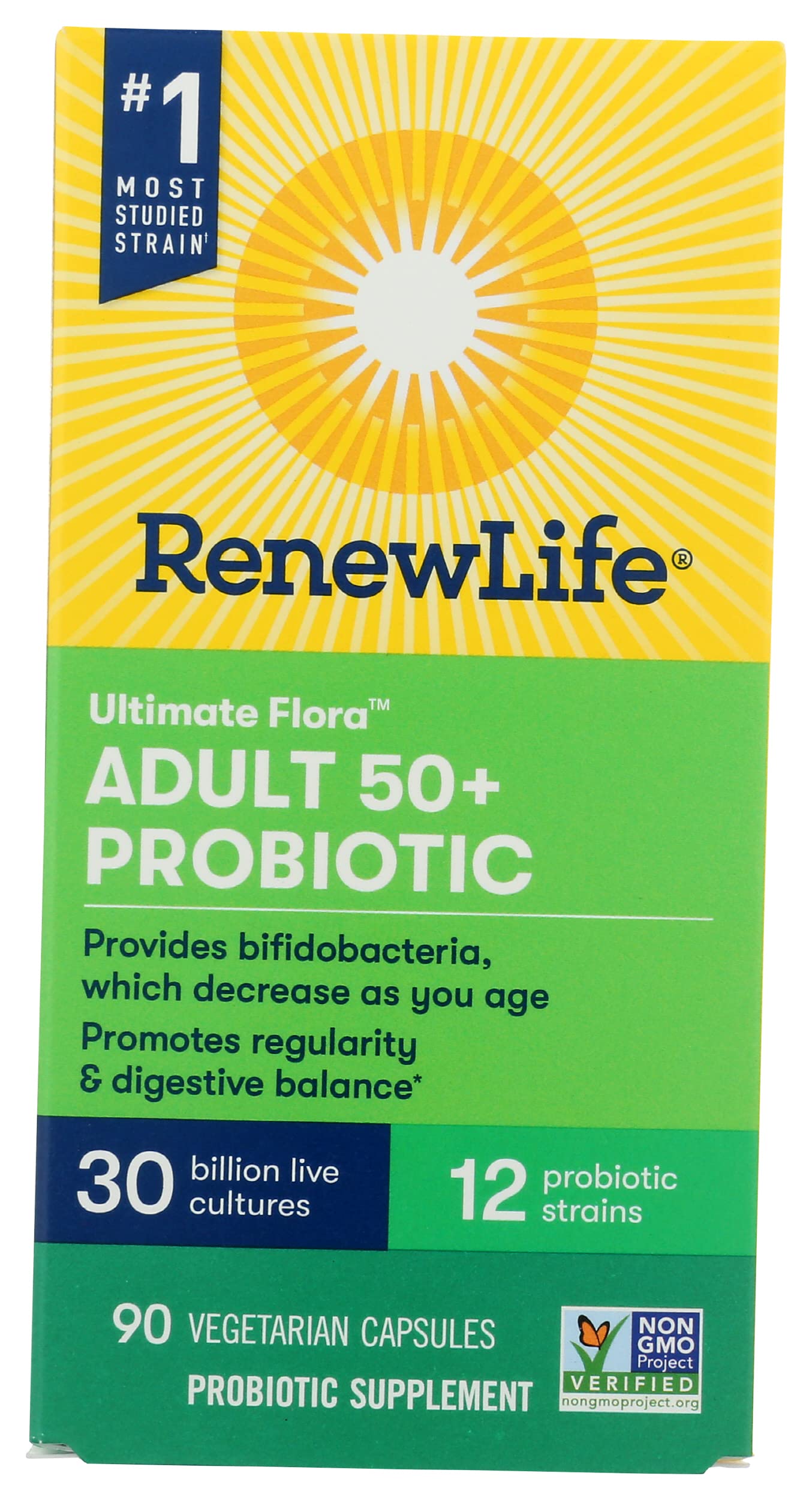Renew Life Ultimate Flora Adult 50+ Probiotic Supplement Non-GMO, 90 Capsules