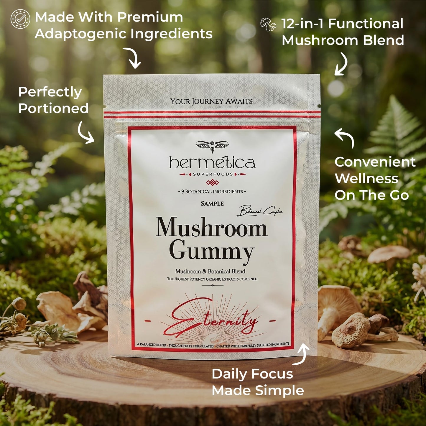 Hermetica Superfoods Eternity 12-in-1 Mushroom Gummies 60 Count