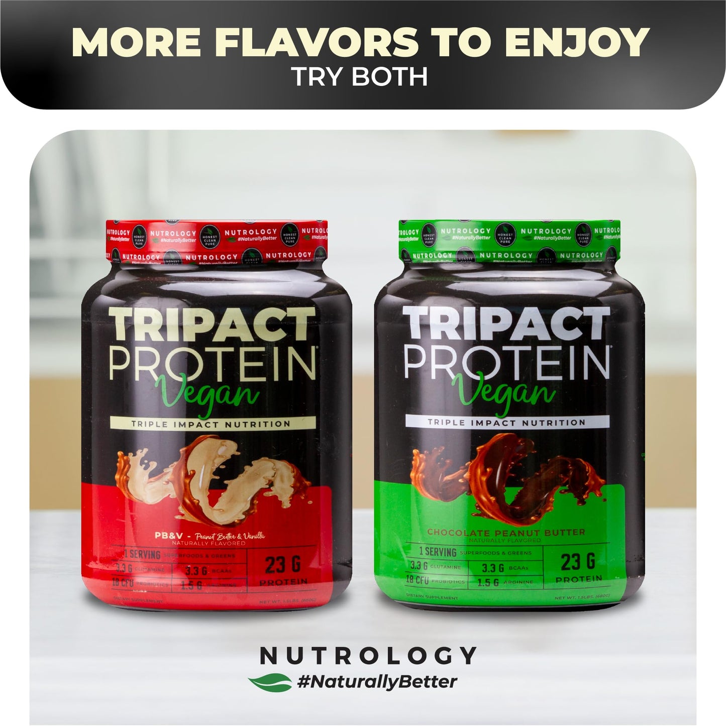 Nutrology TRIPACT Vegan Protein Peanut Butter Vanilla Flavor Powder, 20 Servings