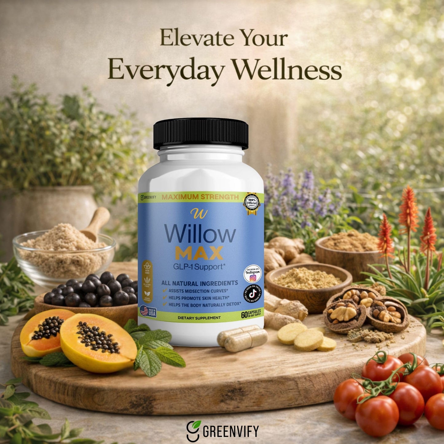 GREENVIFY Willow MAX GLP-1 Support Dietary Supplement 60 Capsules