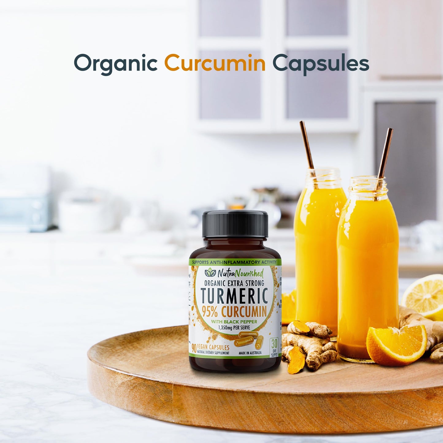 Nutra Nourished Organic Turmeric Curcumin with Black Pepper Capsules 90 Count